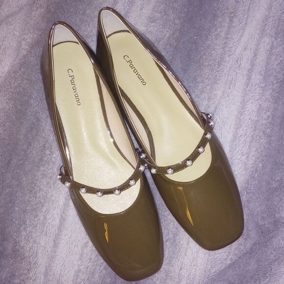 C.Paravano Chocolate Patent Leather Mary Jane Ballet Flats Size 41 (US10.5) NWOT - Picture 5 of 9